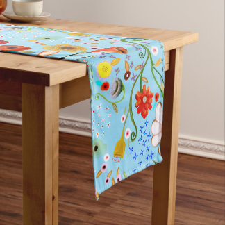 Chemin De Table Long Rupydetequila turquoise fleurs blanches