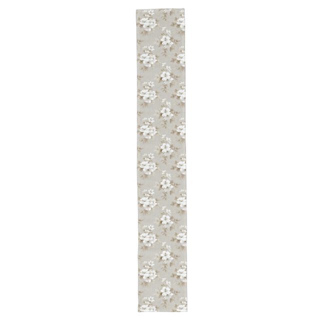 Chemin De Table Long Rustic White Floral Tropical Table Runner (Devant)