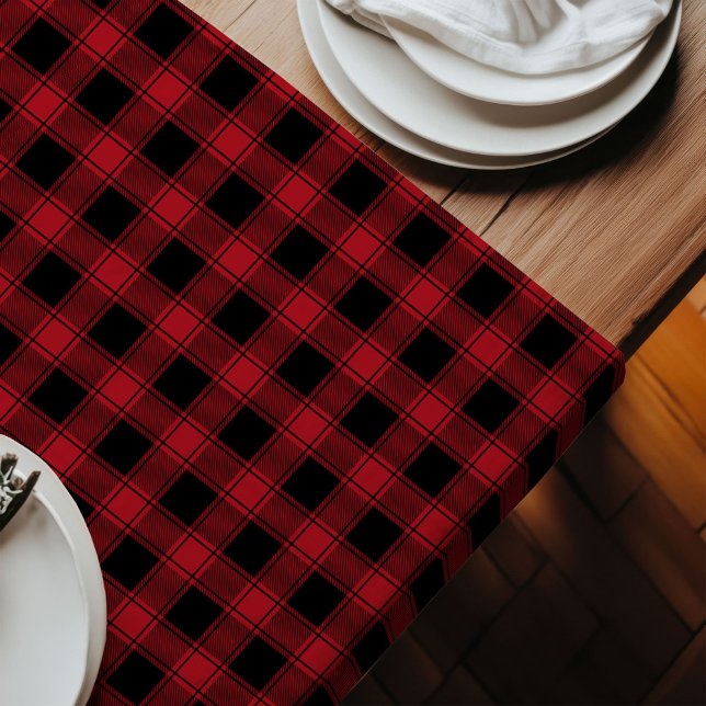 Chemin De Table Long Rustique rouge noir coureur intemporel Plaid pour  (Rustic Red Black Runner Timeless Plaid for Tables)