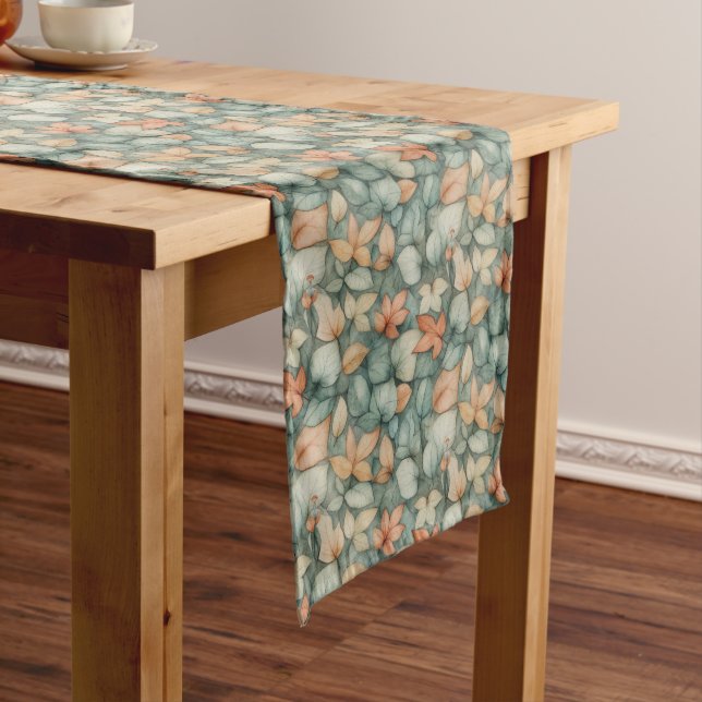 Chemin De Table Long Soft Leaf Motif - Crème et Orange Délice (In Situ)