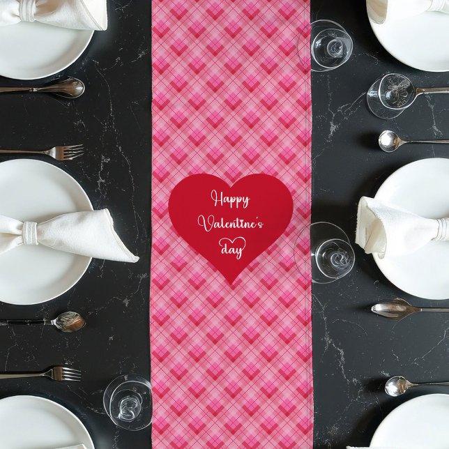 Chemin De Table Long Soft Pink Red Hearts Love Gift Table Runner (Soft Pink Red Hearts Love Gift Table Runner)