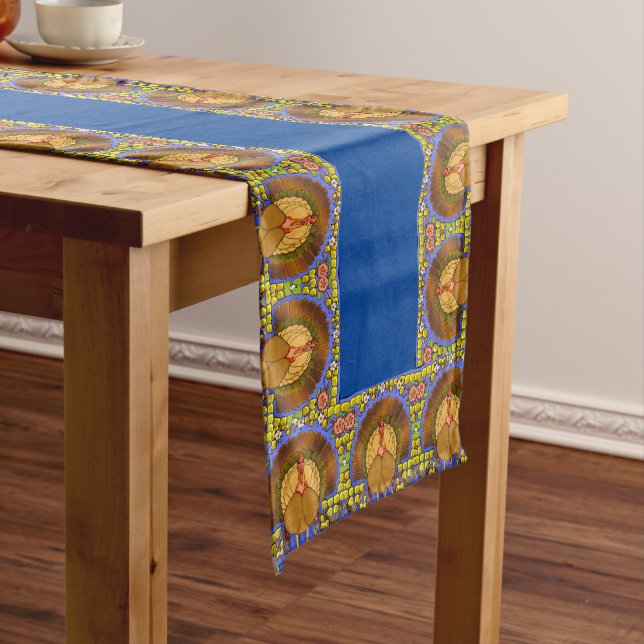 Chemin De Table Long Stained Glass Thanksgiving Turkey  16" x 108" (In Situ)