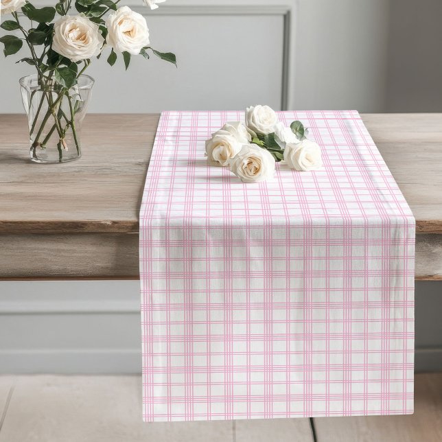 Chemin De Table Long Style de vérification classique de la table lisse  (Soft Pink Plaid Table Runner Classic Check Style)