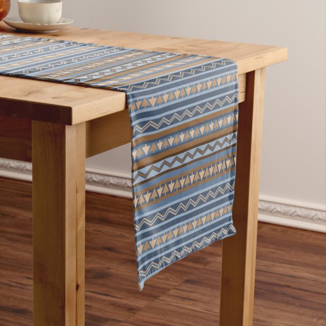 Chemin De Table Long Style sud-ouest bleu et Motif géométrique Brown (In Situ)