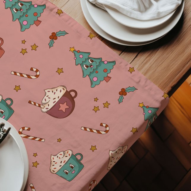 Chemin De Table Long Table de fête rétro funky style Noël pastel (Retro Holiday Table Funky Pastel Christmas Style)