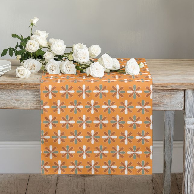 Chemin De Table Long Tapis de course Fleurs Rétro Brun Terracotta Accen (Retro Flowers Runner Brown Terracotta Accent)