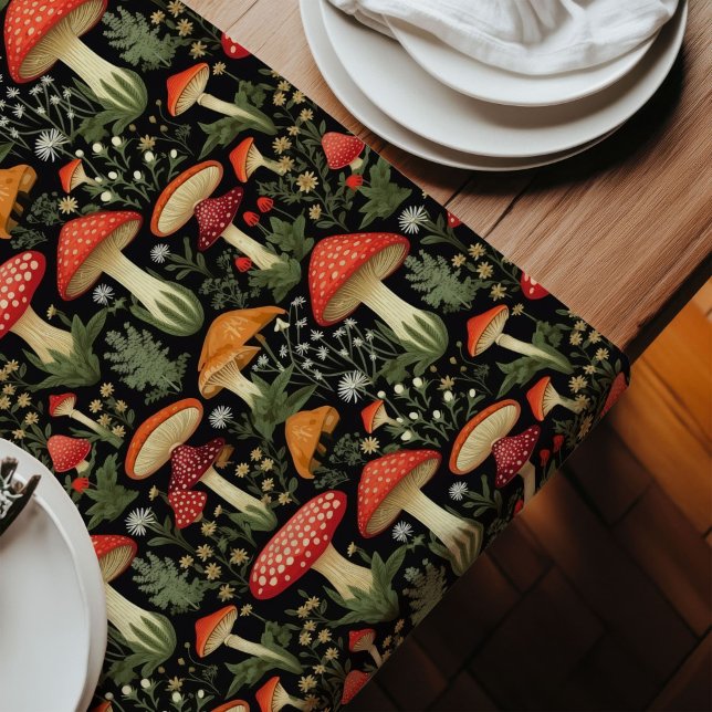 Chemin De Table Long Tapis de table rustique personnalisé Champignons & (Custom Rustic Table Runner Mushrooms & Moss Art)