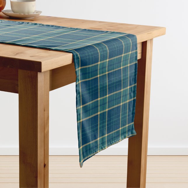 Chemin De Table Long Tartan Carreaux Traditionnel Bleu Foncé Vert Or (Créateur téléchargé)