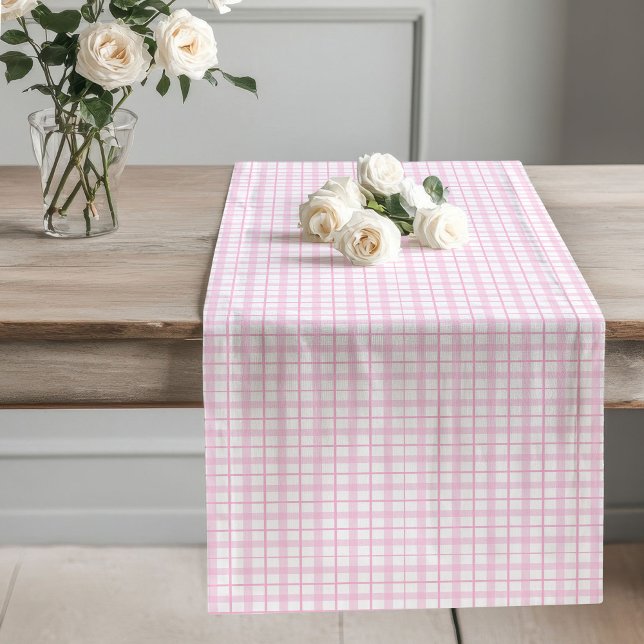 Chemin De Table Long Tartan rose pâle Coureur Table à manger moderne Co (Blush Pink Tartan Runner Modern Dining Table Setup)