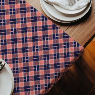Chemin De Table Long Tendance Coral Navy Bold Plaid pour divertir
