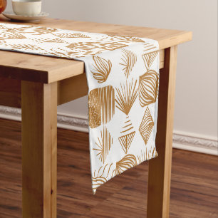 Chemin De Table Long Tissu Tribal des Caraïbes audacieux : Or, blanc