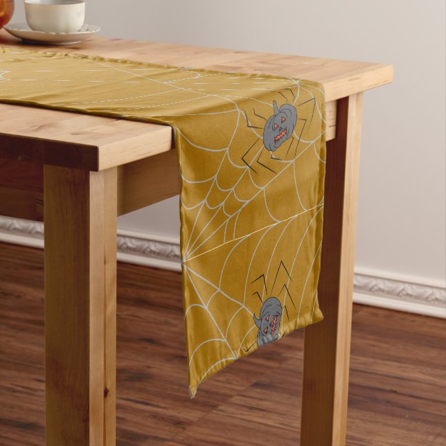 Chemin De Table Long Toile d'araignée et citrouilles d'Halloween  (In Situ)