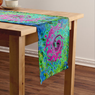Chemin De Table Long Tourbillon rétro Super rose et bleu chaud