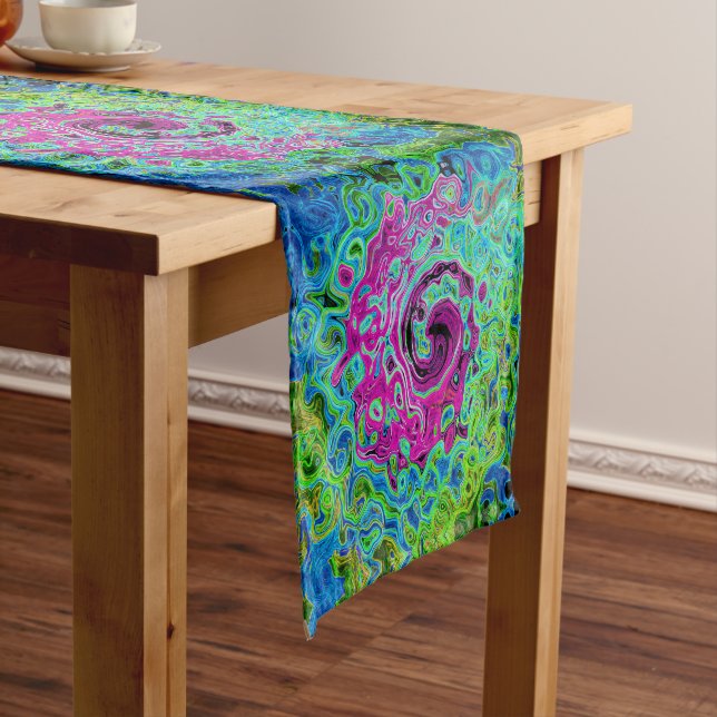 Chemin De Table Long Tourbillon rétro Super rose et bleu chaud (In Situ)