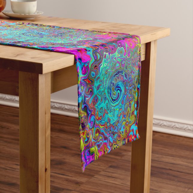 Chemin De Table Long Trippy Sky Blue Abstrait Retro Liquid Swirl (In Situ)
