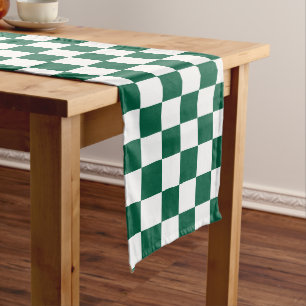 Chemin De Table Long Vert chasseresse et carreaux blancs