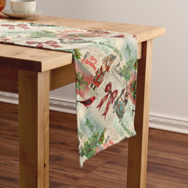 Chemin De Table Long Vintage Noël Collage (In Situ)
