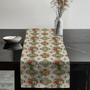 Chemin De Table Long Vintage Rouge Roses Chic Carrelage Vert Motif