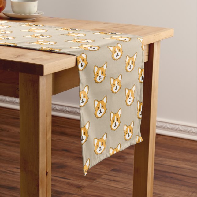 Chemin De Table Long Visage de chien mignon pixelisé (In Situ)