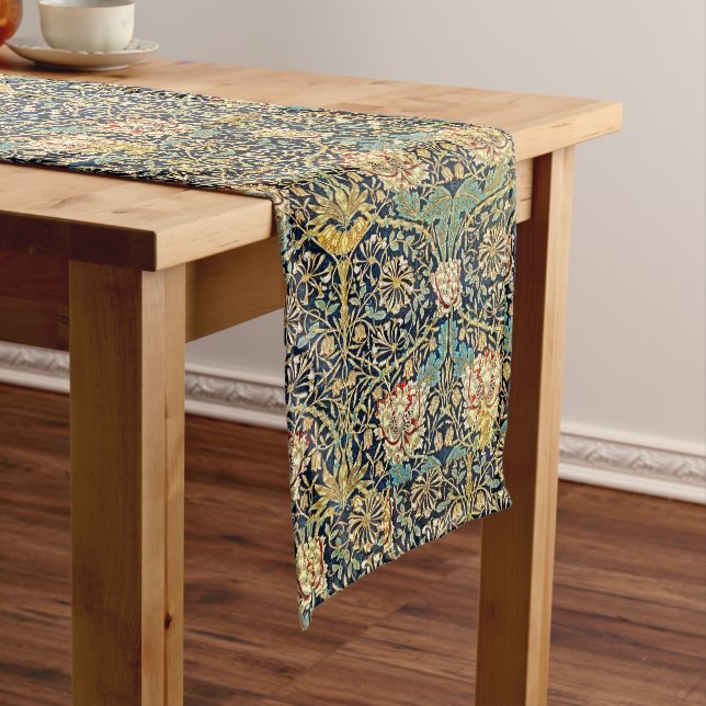 Chemin De Table Long William Morris Motif Floral Or Turquoise Rouge (In Situ)
