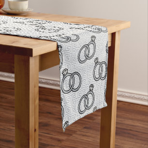 Chemin De Table Moyen Alliance de Mariage Greek Key - Argent et Blanc