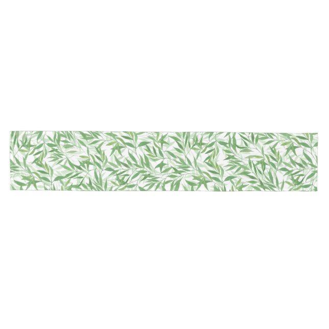 Chemin De Table Moyen Aquarelle Bambou Feuilles Branches Vines Forêt (Horizontal)