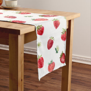 Chemin De Table Moyen Aquarelle Fruits fraises et fleurs fraises