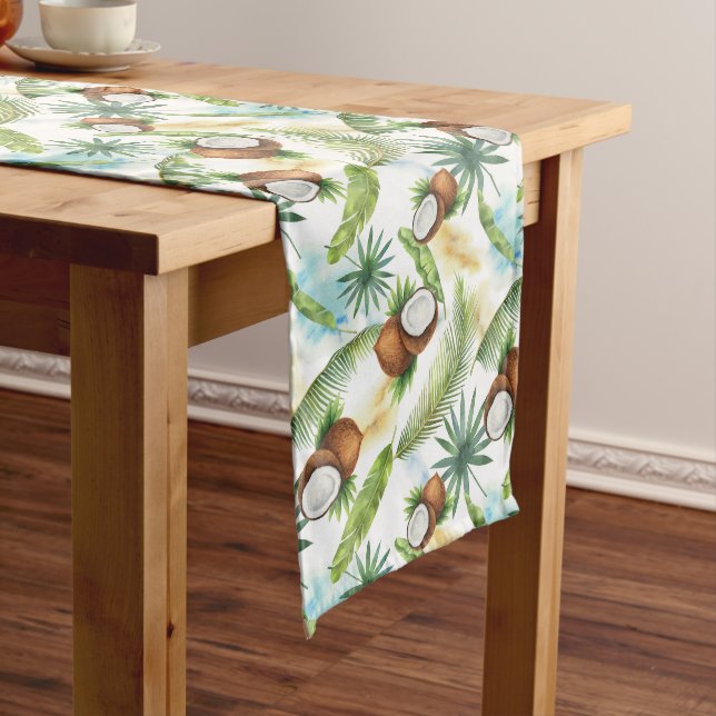 Chemin De Table Moyen Aquarelle Motif de noix de coco tropicale (In Situ)