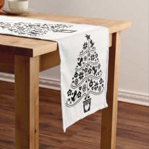 Chemin De Table Moyen Arbre de Noël scandinave noir et blanc Art folklor