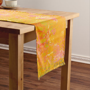 Chemin De Table Moyen Art abstrait peignant le vert rouge-rose de jaune