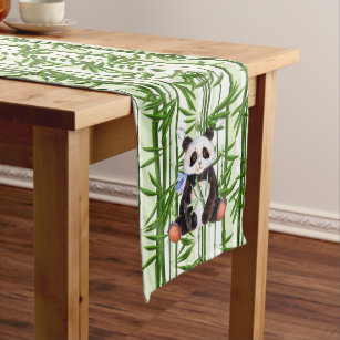 Chemin De Table Moyen Bambou vert pousses Cute panda illustration