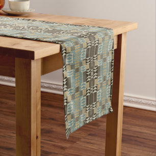 Chemin De Table Moyen Beige Turquoise Bleu Vert Taupe Brown Motif tribal