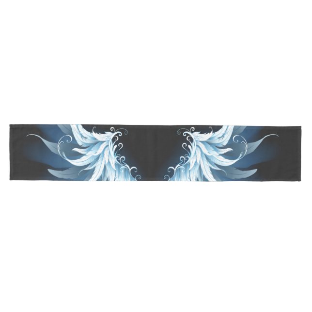 Chemin De Table Moyen Blue Glowing Angel Wings on black background (Horizontal)
