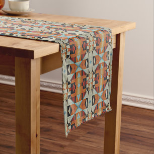 Chemin De Table Moyen Blue Red Orange Taupe Brown Black Tribal Art
