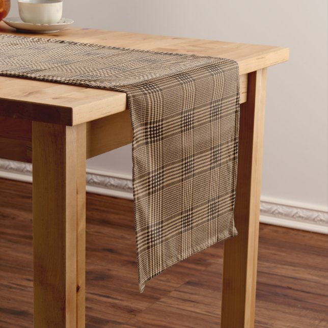 Chemin De Table Moyen Brown Houndstooth Scottish Check Plaid Motif (In Situ)