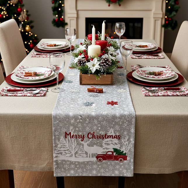 Chemin De Table Moyen Camion et cerf de joyeux Noël (Créateur téléchargé)