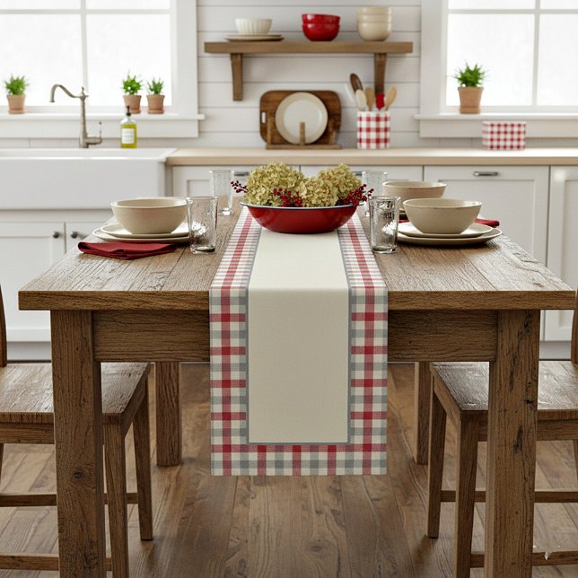 Chemin De Table Moyen Carreaux de style fermier rouge et gris (Créateur téléchargé)