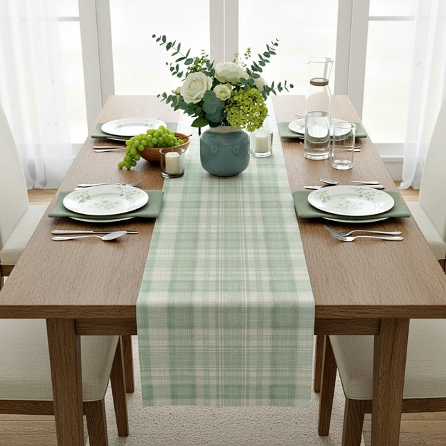 Chemin De Table Moyen Carreaux vert sauge clair (Créateur téléchargé)