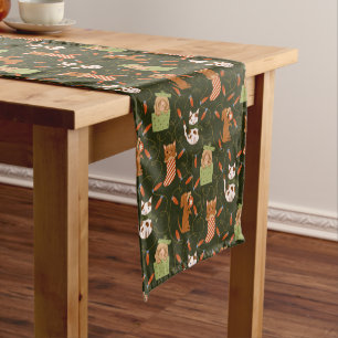 Chemin De Table Moyen Chats mignons Chiens de Noël Vacances Lumières Ver