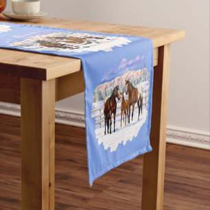 Chemin De Table Moyen Chevaux Appaloosa De Baie Brown En Neige