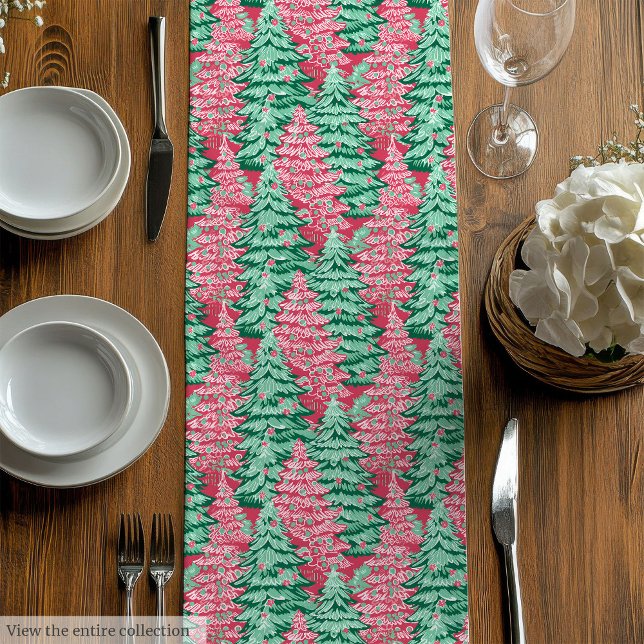 Chemin De Table Moyen Chic nappe de Noël rose vert prépa (Chic hot pink green preppy Christmas table runner)