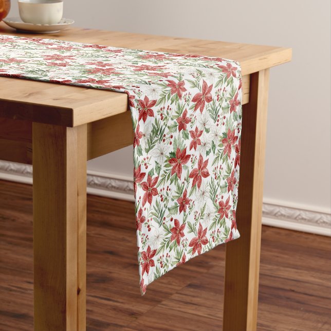 Chemin De Table Moyen Christmas Poinsettia in Red and White  (In Situ)