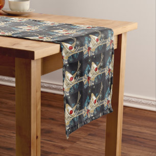 Chemin De Table Moyen Cloche Turquoise Or Argent Ruban Doré