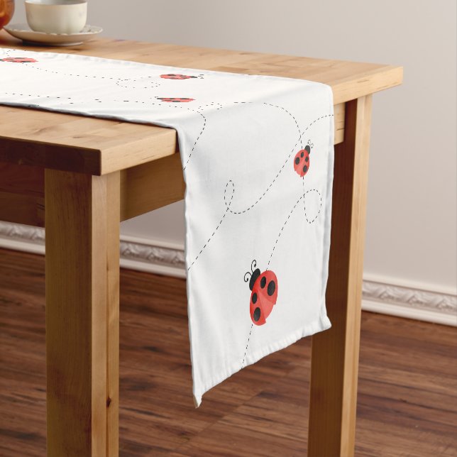 Chemin De Table Moyen Coccinelles à l'aquarelle blanche (In Situ)