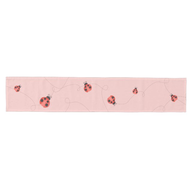 Chemin De Table Moyen Coccinelles rose à l'aquarelle (Horizontal)