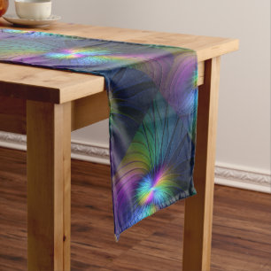 Chemin De Table Moyen Coloré Avec Bleu Moderne Art Fractal Abstrait