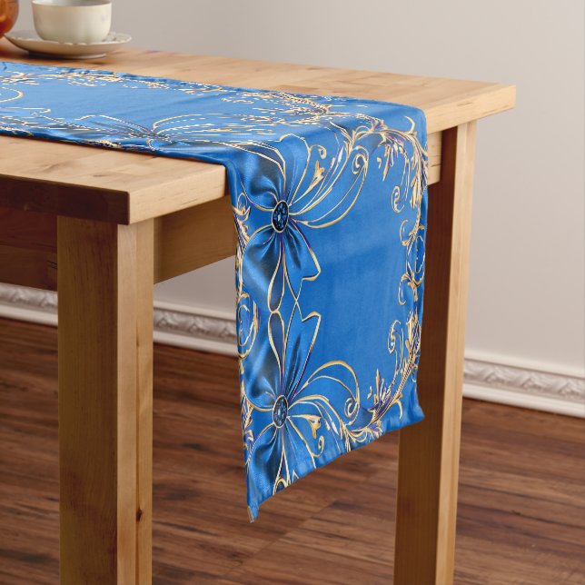 Chemin De Table Moyen Coureur de table Blue Gold Flower (In Situ)