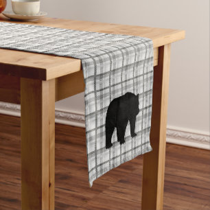 Chemin De Table Moyen Coureur de table Gris Plaid & Ours