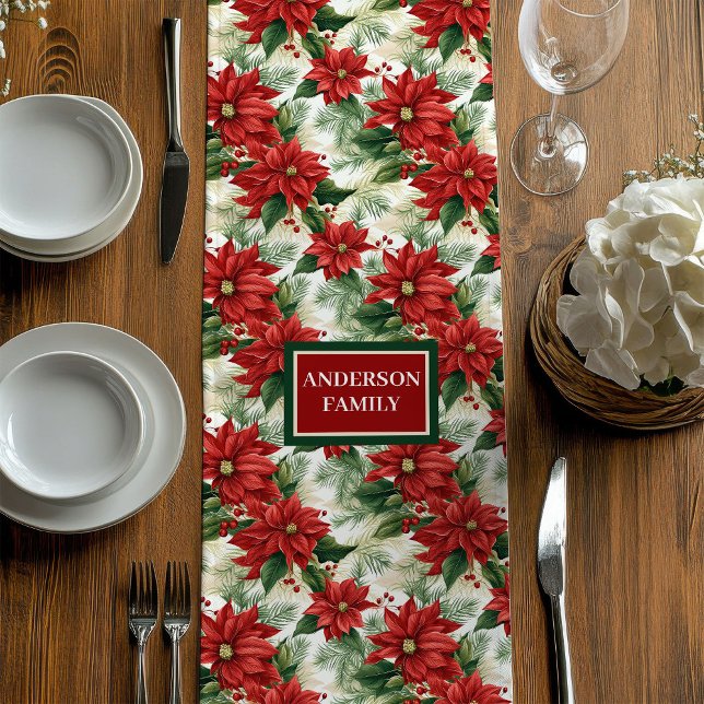 Chemin De Table Moyen Custom Name Table Runner Classic Holiday Flowers (Custom Name Table Runner Classic Holiday Flowers)