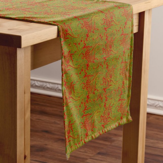 Chemin De Table Moyen Élégant Classique William Morris Rouge Vert Or (Trendy William Morris Christmas colors!)